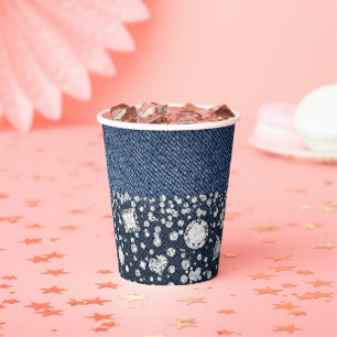 Gobelets En Papier Fête d'anniversaire Denim & Diamonds Blue Jean Bli