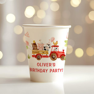 Gobelets En Papier Fête d'anniversaire des animaux de la ferme rouge