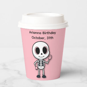 Gobelets En Papier Fête d'anniversaire d'Halloween   Squelette rose j