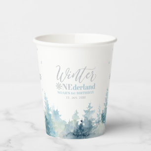 Gobelets En Papier Fête d'anniversaire d'hiver Onderland argent et bl