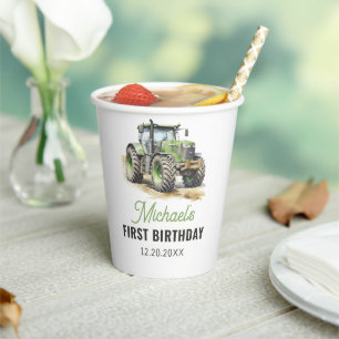Gobelets En Papier Fête d'anniversaire du tracteur aquarelle