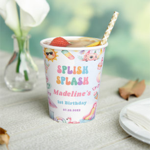 Gobelets En Papier Fête d'anniversaire Editable Summer Splish Splash