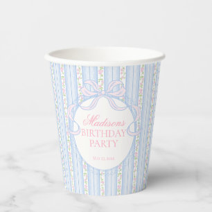 Gobelets En Papier Fête d'anniversaire Floral Fancy Vintage Bleu