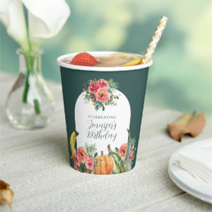 Gobelets En Papier Fête d'anniversaire Florale Rose Citrouilles d'Aut
