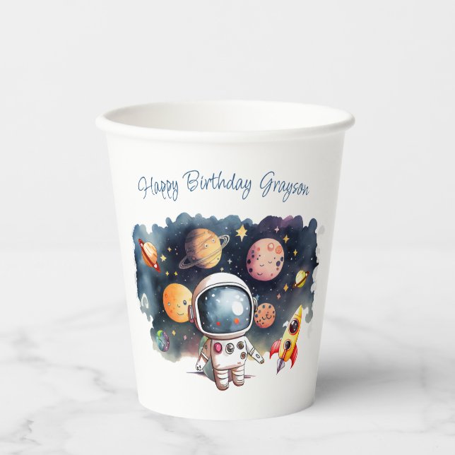 Gobelets En Papier Fête d'anniversaire garçon Planètes Espace (Recto)