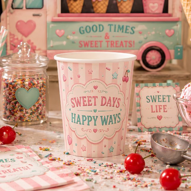 Gobelets En Papier Fête d'anniversaire glace pastel rétro (Créateur téléchargé)