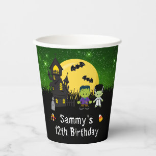Gobelets En Papier Fête d'anniversaire Halloween Monstres Verts