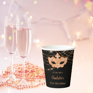 Gobelets En Papier Fête d'anniversaire Masquerade en or noir parties