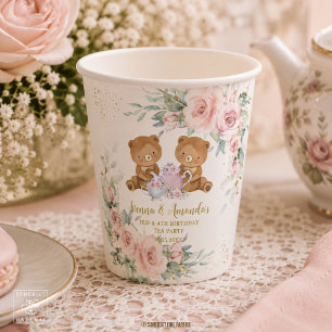 Gobelets En Papier Fête d'anniversaire ours en peluche rose floral Te