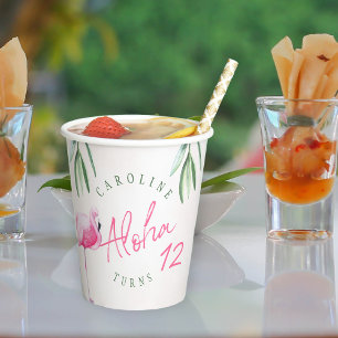 Gobelets En Papier Fête d'anniversaire personnalisée en rose tropical