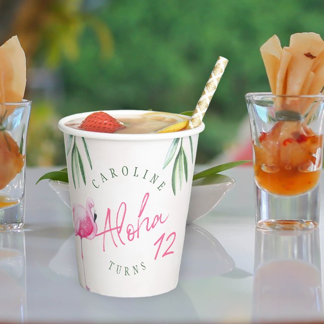 Gobelets En Papier Fête d'anniversaire personnalisée en rose tropical (Créateur téléchargé)