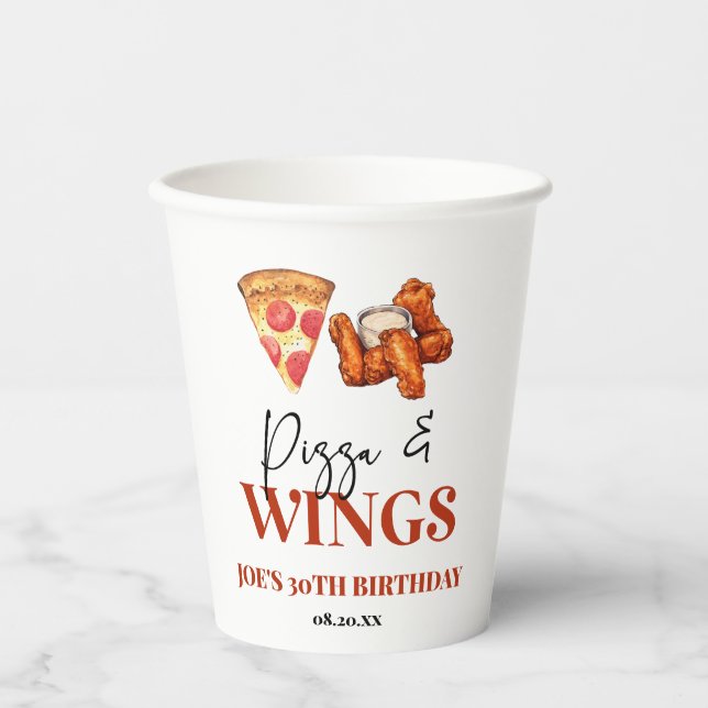 Gobelets En Papier Fête d'anniversaire Pizza et Wings (Recto)