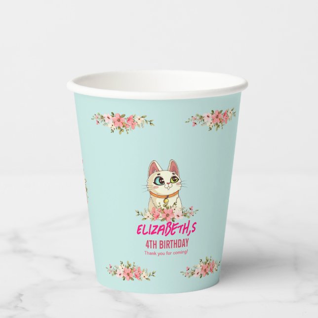 Gobelets En Papier Fête d'anniversaire pour chaton, la félinité parfa (Recto)