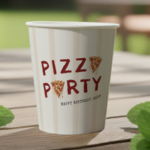 Gobelets En Papier Fête d'anniversaire pour enfants rayée Pizza Party