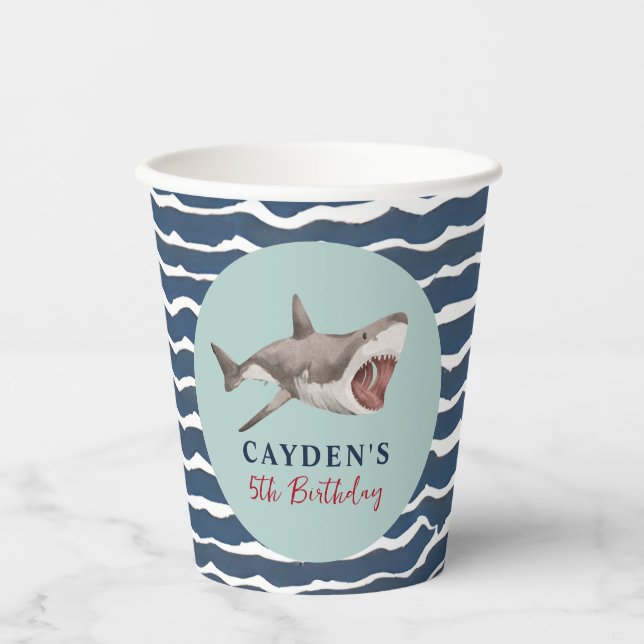 Gobelets En Papier Fête d'anniversaire requin (Recto)
