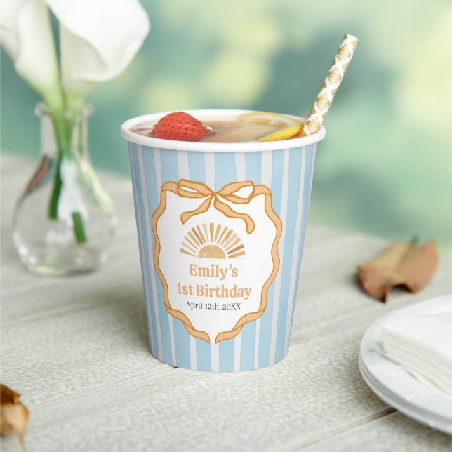 Gobelets En Papier Fête d'anniversaire Sunshine Blue Gingham (Insitu)