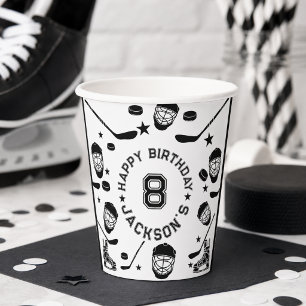 Gobelets En Papier Fête d'anniversaire sur le thème de hockey noir et