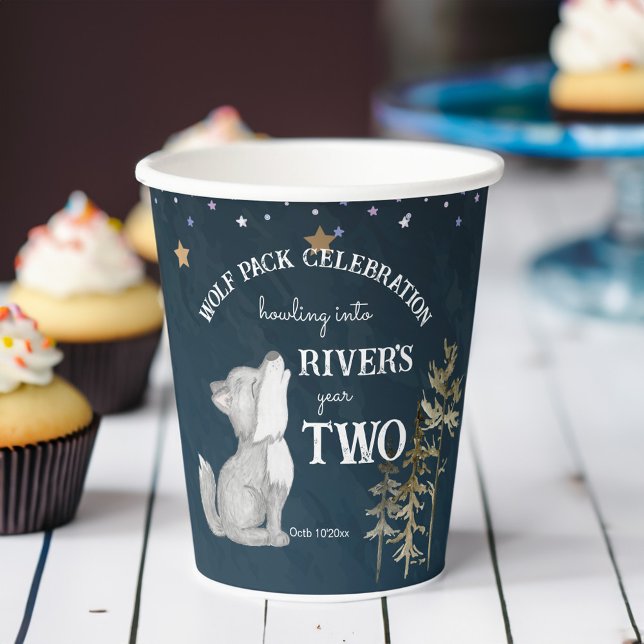 Gobelets En Papier Fête d'anniversaire sur le thème du petit loup imp (Howling into two Little wolf themed birthday party printed paper cups personalized tableware decor)