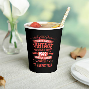 Gobelets En Papier Fête d'anniversaire vintage personnalisée de 75 h