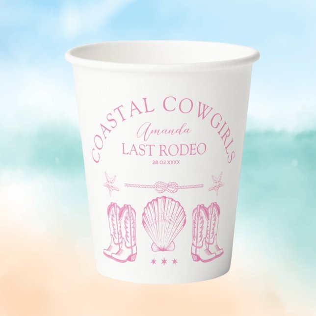Gobelets En Papier Fête de Bachelorette de plage nautique de Cowgirl  (Coastal Cowgirl Nautical Beach Bachelorette Party Paper Cups
)