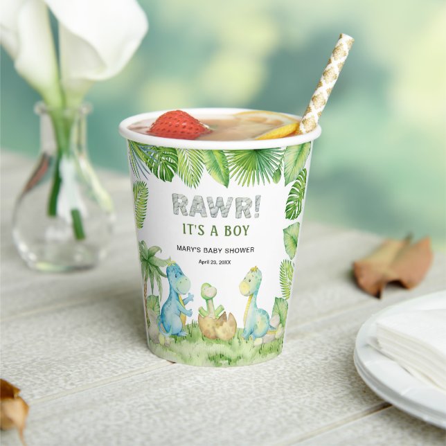 Gobelets En Papier Fête de Bébé Garçon Dinosaur Rawr  (Insitu)