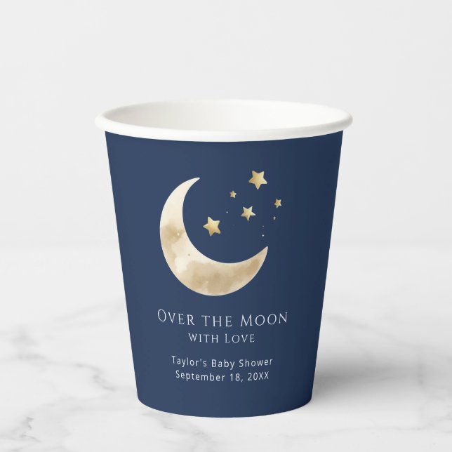 Gobelets En Papier Fête de Bébé Lune Céleste & Étoiles Au-Dessus de l (Recto)