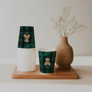 Gobelets En Papier Fête de bébé ours en peluche vintage polo carreaux