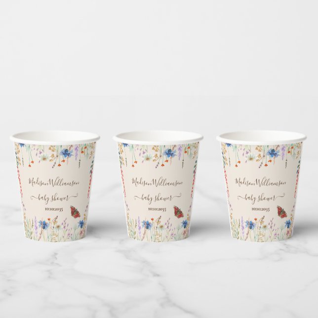 Gobelets En Papier Fête de Bébé Papillon Prairie Fleurie  (Multi)