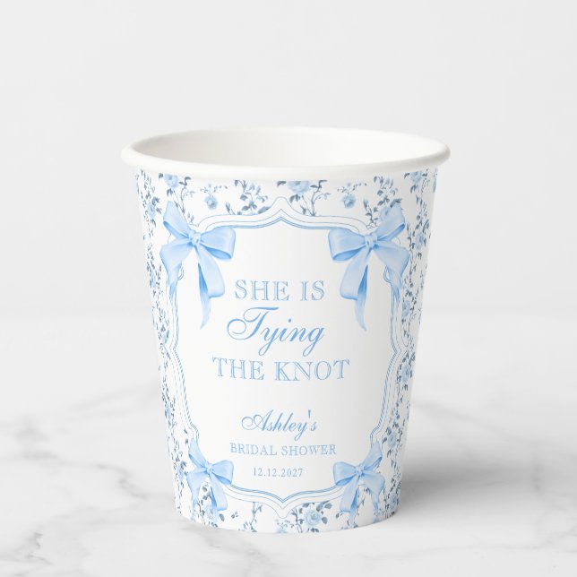 Gobelets En Papier Fête de douche de la mariée : Blue Bow attache le  (Recto)
