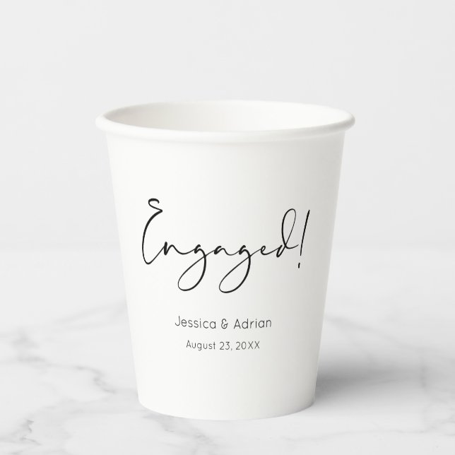 Gobelets En Papier Fête de fiançailles avec écriture minimale engagée (Recto)