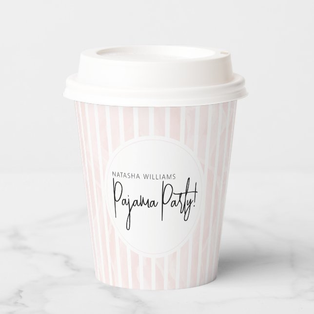 Gobelets En Papier Fête de Fiançailles Pyjama Party Rayures Roses (Recto)