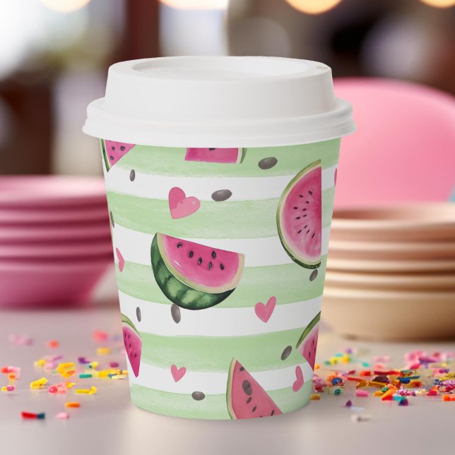 Gobelets En Papier Fête de fruits d'été Pink Watermelon (pink watermelon, girl summer birthday paper cups.)