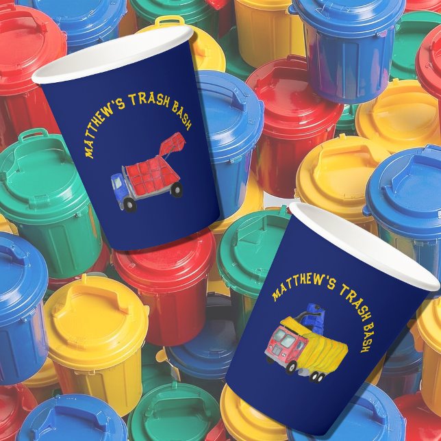 Gobelets En Papier Fête de Garbage Trucks Peints pour Garçons Poubell (Créateur téléchargé)