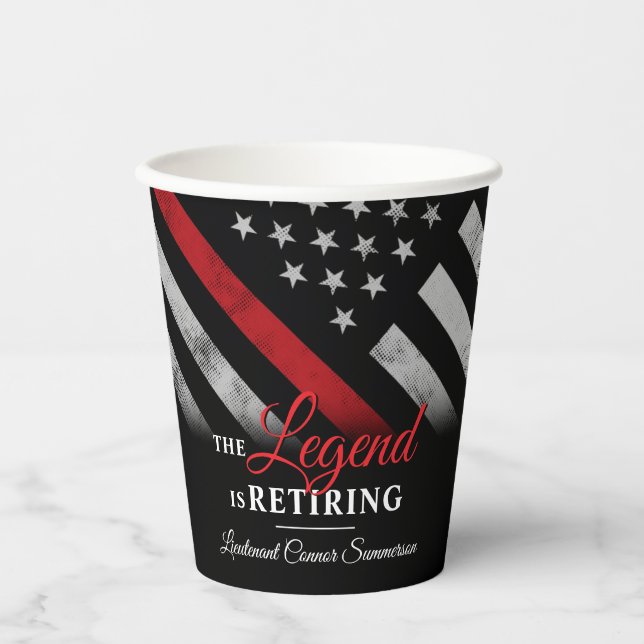 Gobelets En Papier Fête de la retraite des pompiers Ligne Rouge (Recto)