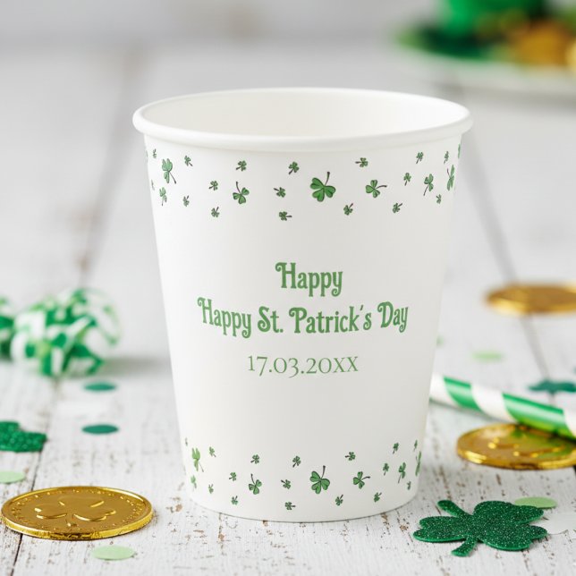 Gobelets En Papier Fête de la Saint-Patrick avec bordure de trèfle (Cute Festive Simple Green Clover Saint Patrick's Day Paper Cups for St Patrick's Day or Irish Party)