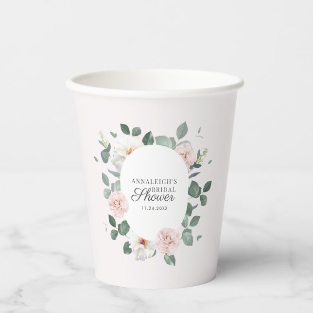 Gobelets En Papier Fête de mariage aquarelle verdure florale (Recto)