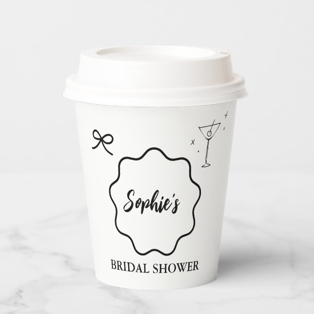 Gobelets En Papier Fête de mariage avec bordure rétro ondulée noir et (Recto)