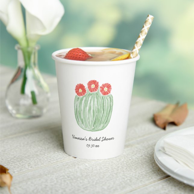 Gobelets En Papier Fête de mariage avec cactus à fleurs rouges (Insitu)