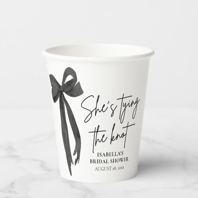 Gobelets En Papier Fête de mariage avec un nœud noir (Recto)