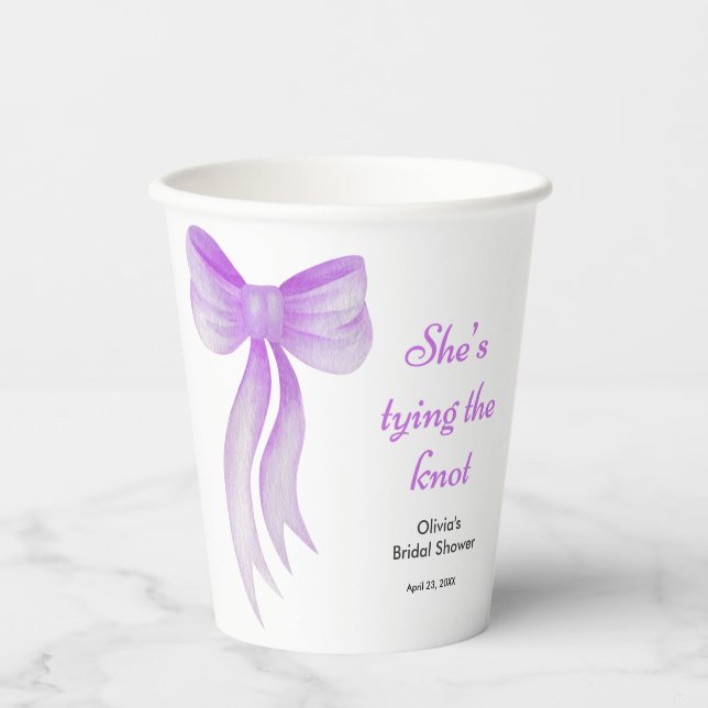 Gobelets En Papier Fête de mariage avec un nœud papillon violet Elle  (Recto)