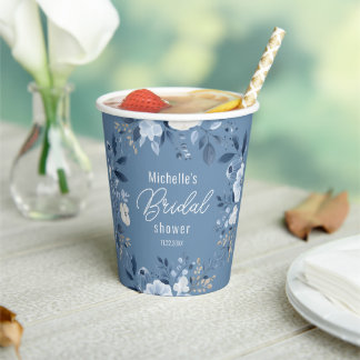 Gobelets En Papier Fête de mariage bohème moderne aux fleurs bleues p