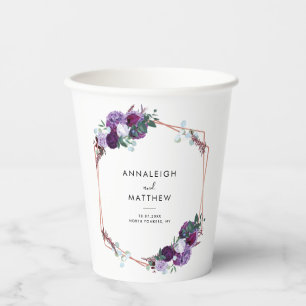 Gobelets En Papier Fête de mariage botanique floral violet