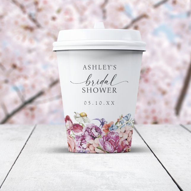 Gobelets En Papier Fête de mariage colorée (Colorful Jewel Tone Wildflowers Bridal Shower Paper Cups by Painted Paperie
)