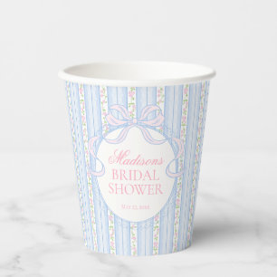 Gobelets En Papier Fête de mariage fleurie élégante vintage bleu