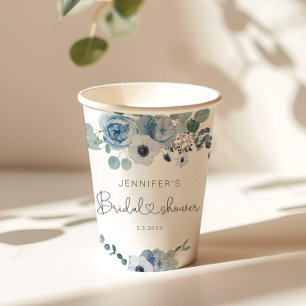 Gobelets En Papier Fête de mariage fleurie eucalyptus bleu poussiéreu