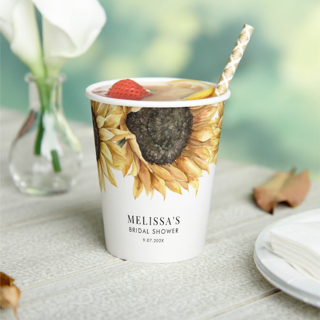 Gobelets En Papier Fête de mariage floral aquarelle tournesol (Insitu)