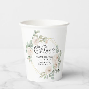 Gobelets En Papier Fête de mariage floral blanc Eucalyptus