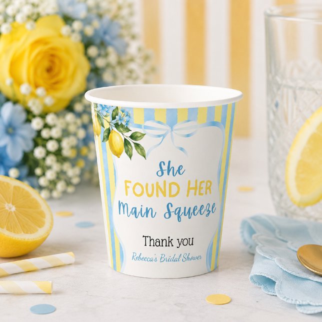 Gobelets En Papier Fête de mariage Floral Bleu Rayure Main Squeeze (Créateur téléchargé)