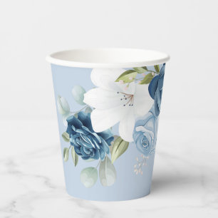 Gobelets En Papier Fête de mariage floral botanique bleu poussiéreux