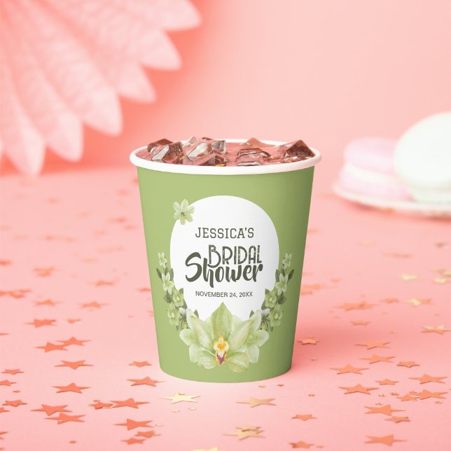 Gobelets En Papier Fête de mariage floral Clivia vert aquarelle (Créateur téléchargé)